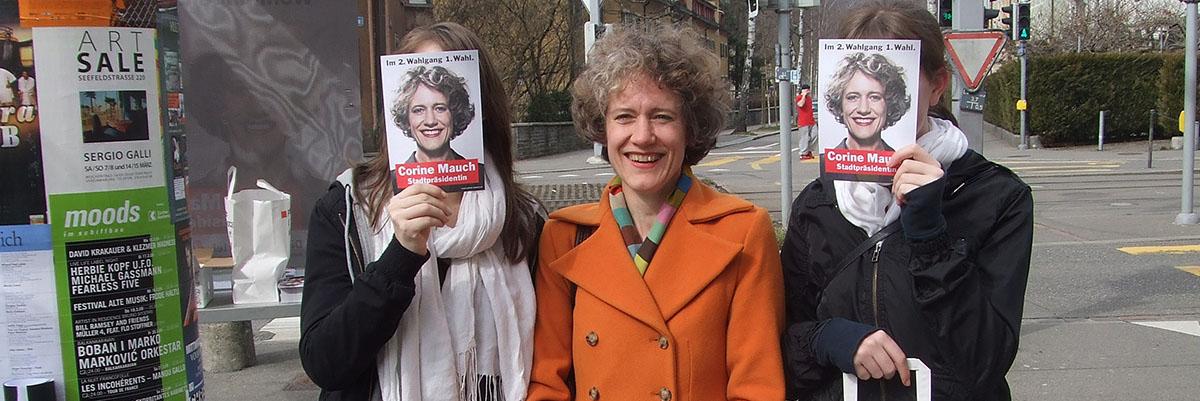 Corine Mauch im Wahlkampf ums Stadtpräsidium Zürich